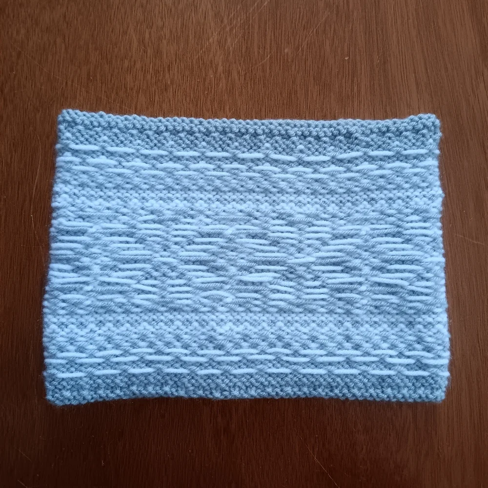 Hand Crafted Handknit Unisex Lt. Gray & White Scandinavian Motif Cowl Scarf